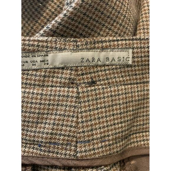 Zara Basic brown houndstooth high waisted pleated pants size Medium - Picture 3 of 7